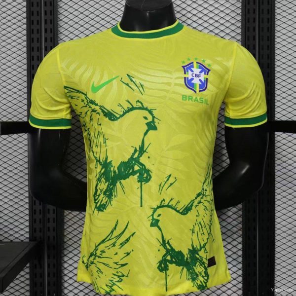 Player Version 2025 Brazil Yellow with Green Animal Pattern Jersey
