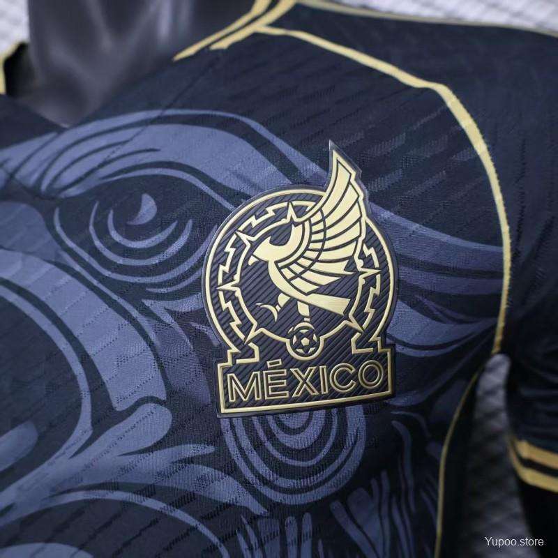 1bd919660ee2458b.jpg Player Version 2025 Mexico Black with Eagle Feather Pattern Jersey - Image 3