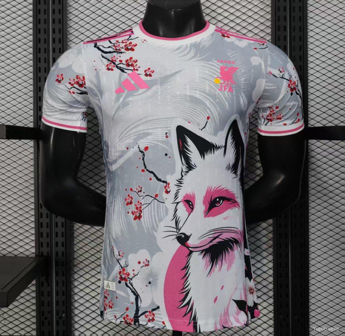 231a55a0b87d9696215b5bbd.jpg Player Version 2025 Japan White with Fox and Cherry Blossom Pattern Jersey - Image 1