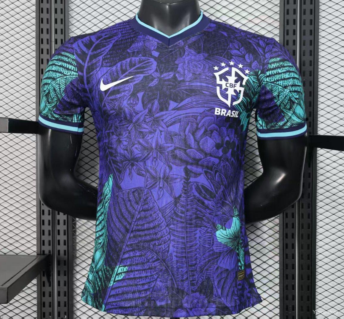 2f8a4fef08b961ad9e629289.jpg Player Version 2025 Brazil Purple with Tropical Leaf Pattern Jersey - Image 1