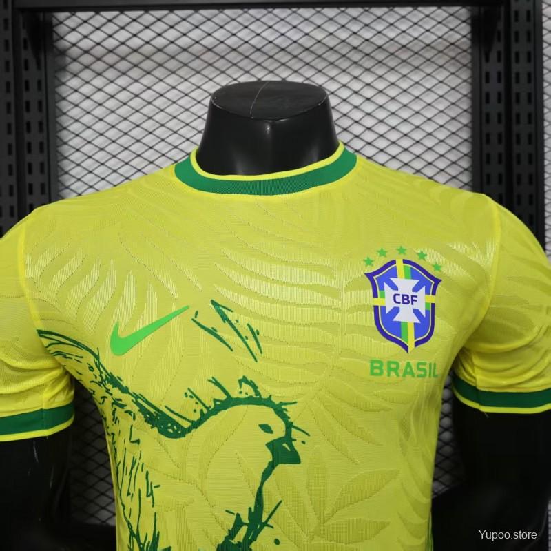 Player Version 2025 Brazil Yellow with Green Animal Pattern Jersey - Image 4