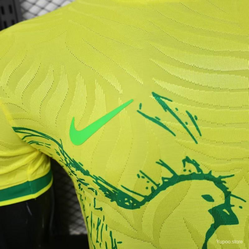 3a6ebbf7cfd9521e.jpg Player Version 2025 Brazil Yellow with Green Animal Pattern Jersey - Image 8