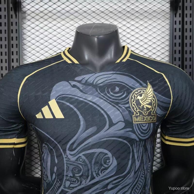 611c29a2672a986b.jpg Player Version 2025 Mexico Black with Eagle Feather Pattern Jersey - Image 4