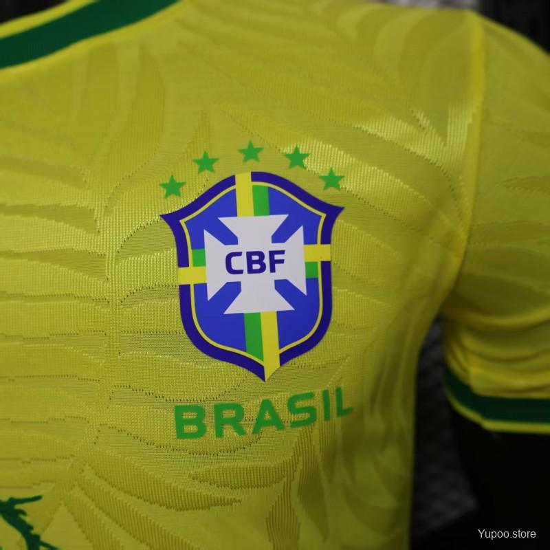 Player Version 2025 Brazil Yellow with Green Animal Pattern Jersey - Image 3