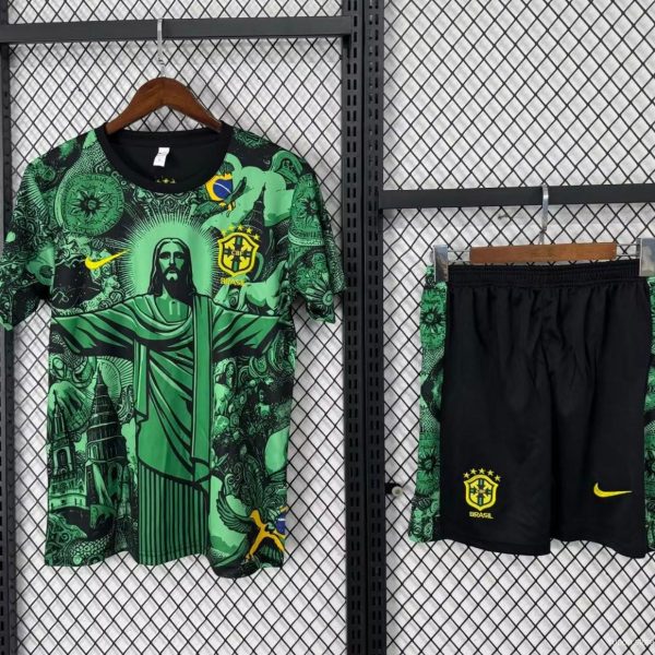 2025 Kids Brazil Christ The Redeemer Green Special Jersey