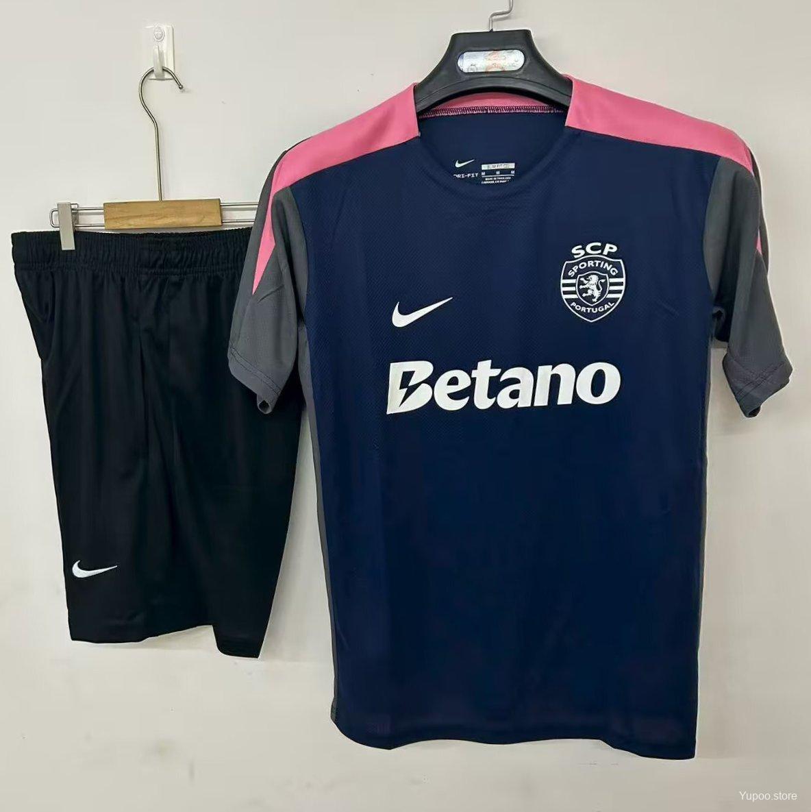 1cea93724a658c02f5ca81a7.jpg 25/26 Sporting Lisbon Pre-match Training Navy Jersey +Shorts - Image 1
