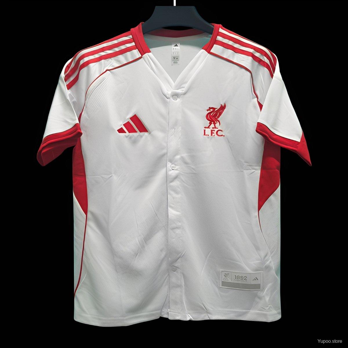 3e7dd8aa394d7c60c8d397c7.jpg 25/26 Liverpool US Pack WHITE Baseball Jersey - Image 1