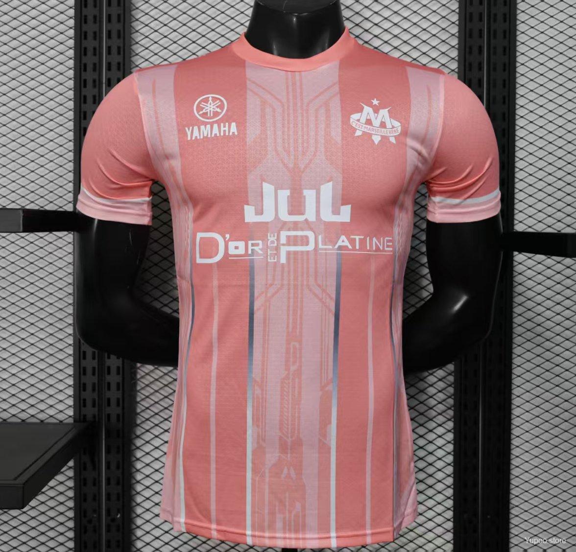 cff5d8ae532c40cb85dab7df.jpg Player Version 25/26 Olympique de Marseille Pink with Geometric Pattern Jersey - Image 1