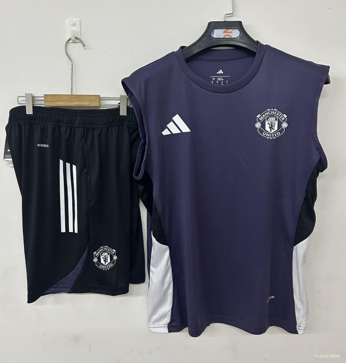 d24dfc181d64fb2bee43d25d.jpg 25/26 Manchester United Vest Jersey Purple+ Shorts - Image 1
