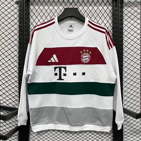 25/26 FC Bayern Munich Adidas Long Sleeve Sweatshirt - White Maroon Green Colorblock Training Top